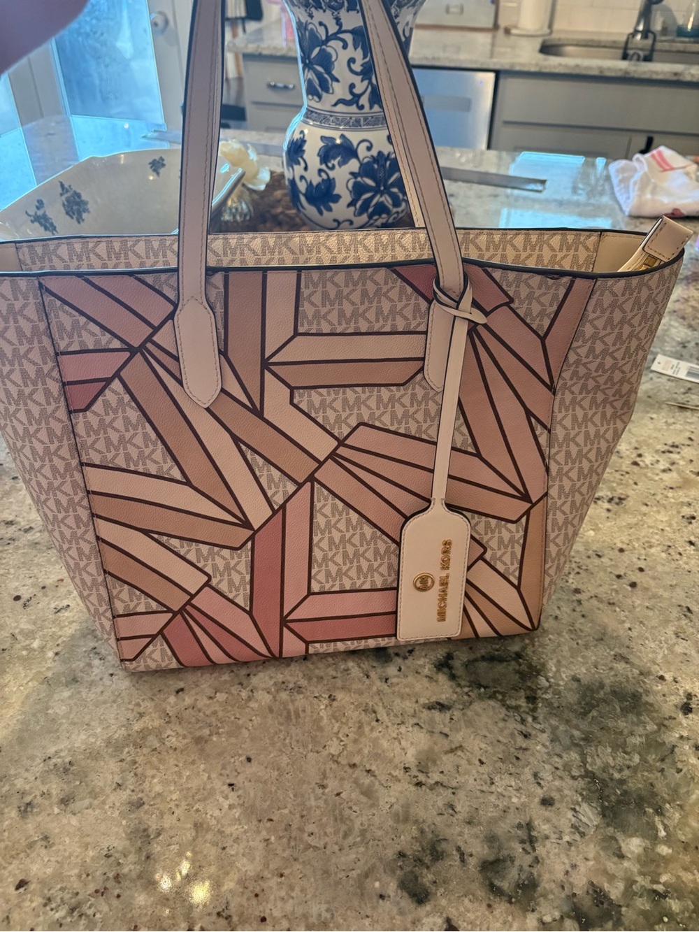 Michael Kors Sinclair Large Tote Pink Logo Geometric Tote Bag - Picture 6 of 10